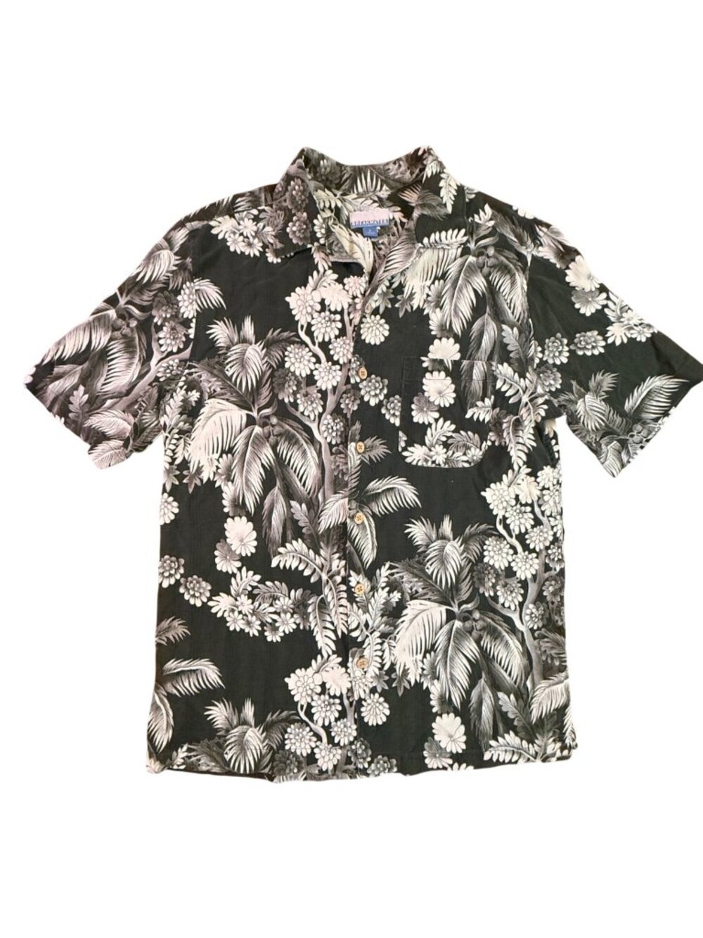 Breakwater Mens Green & White Floral Button-Up Silk Hawaiian Tropical Shirt - S